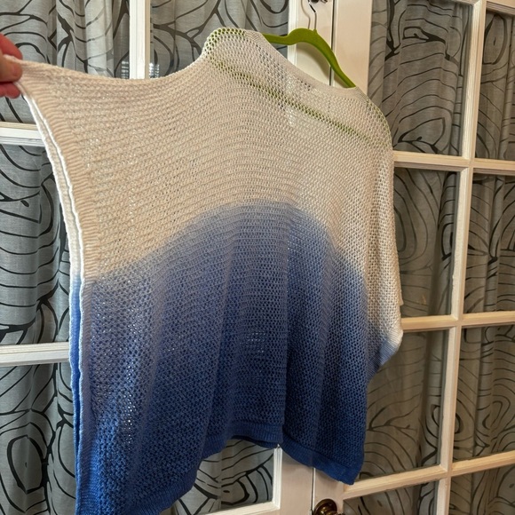 J Jill OS White and Blue Opal Open Knit Oversized Top Poncho Beach Sweater - Picture 12 of 12